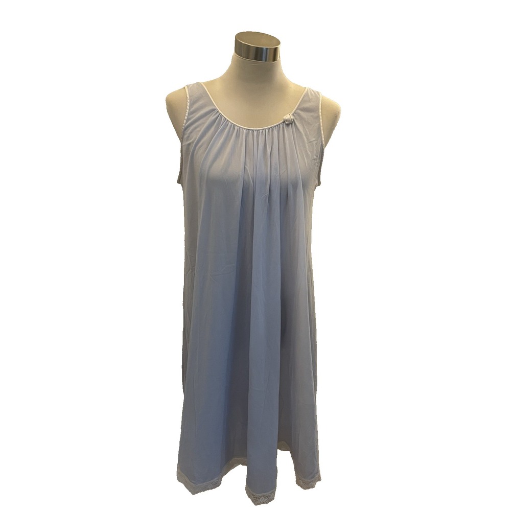 Vtg  Lace Slip Dress Nightgown Lt Blue Sheer Negligee Coquette Romantic Sz M/L